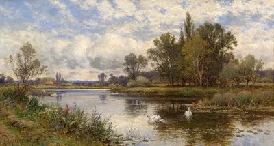 River Scene with Swans by Alfred Augustus Glendening, 1904 — digital art print download