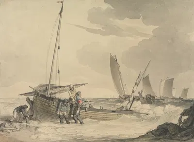 Fisherman Putting Out to Sea by Джон Август Аткинсон — digital art print download