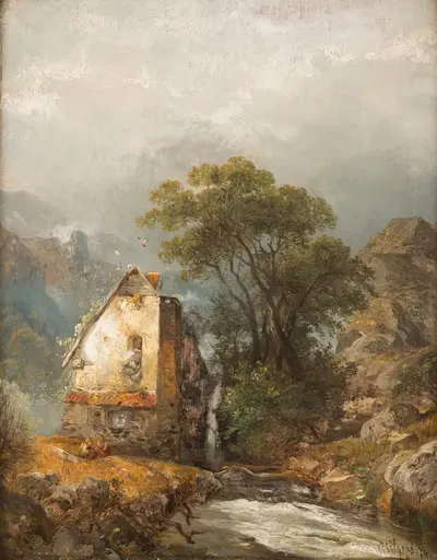 Мельница у ручья by Карл Хилгерс, 1874 — digital art print download