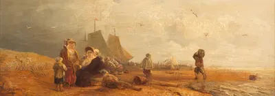 Голландские рыбаки на пляже by Карл Хилгерс, 1864 — digital art print download