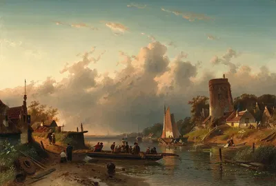 Паром, пересекающий реку вечером by Шарль Лейкерт, 1867 — digital art print download