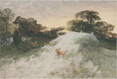 Пейзаж с красными оленями by Кристиан Кренер, 1893 — digital art print download