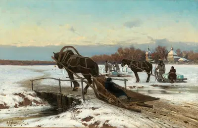 Резка льда в теплом вечернем свете by Константин Яковлевич Крыжицкий, 1886 — digital art print download