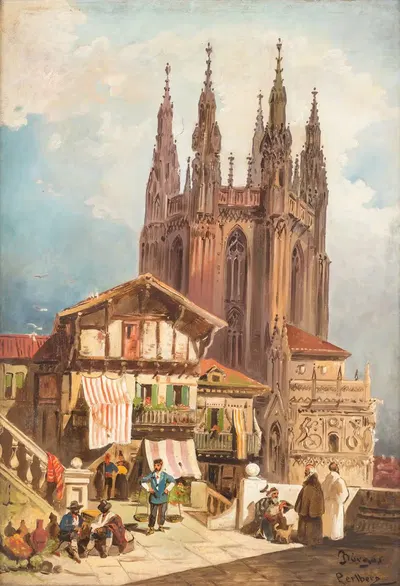 In front of Burgos cathedral by Friedrich Perlberg — digital art print download