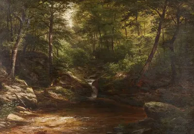 Waterfall in the Forest by George Hetzel, 1865 — digital art print download