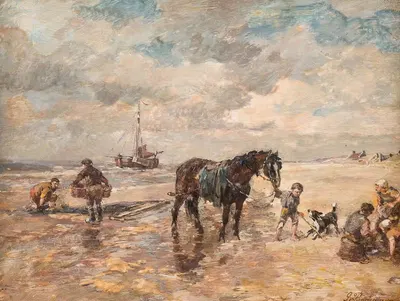 Mussel fisher by the beach by Gregor von Bochmann — digital art print download