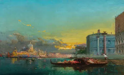 Венеция, сцена на закате перед Санта-Марией делла Салуте by Анри Дювье — digital art print download