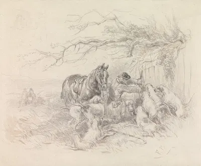 Dismounted Rider Breaking Open a Fence for Foxhounds to Pass Through by Джон Фредерик Тейлер — digital art print download