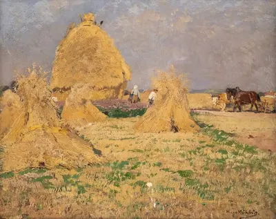Фермеры собирают сено by Хуго Мюлиг — digital art print download