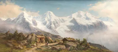 Горы Юнгфрау, Мёнх и Эйгер, покрытые снегом by Иоганн Вильгельм Линдлар, 1854 — digital art print download