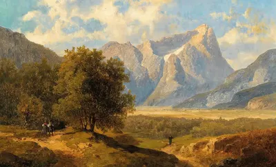Travellers with a View of the Dachstein Massif by Josef Thoma, 1897 — digital art print download