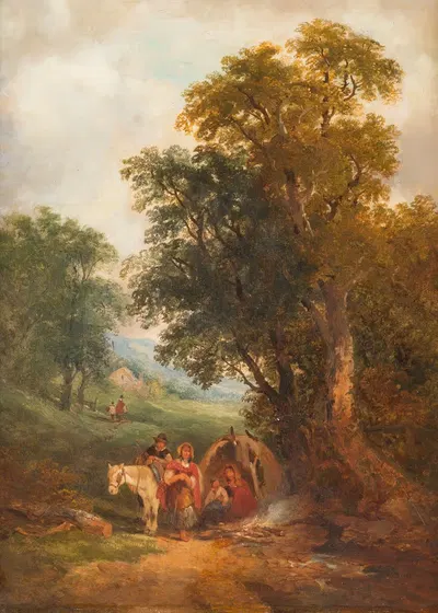 Пейзаж с отдыхающими людьми by Джозеф Хорлор, 1850 — digital art print download