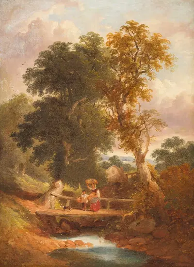 Крестьян, идущие вдоль ручья by Джозеф Хорлор, 1850 — digital art print download