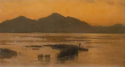 Evening at lake Chiemsee by Karl Raupp, 1895 — digital art print download