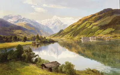 A View of Zell am See with the Kitzsteinhorn Mountai by Konrad Petrides — digital art print download