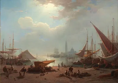 Венеция, вид на Сан-Джорджо Маджоре с Пьяццетты by Людвиг Мекленбург, 1860 — digital art print download
