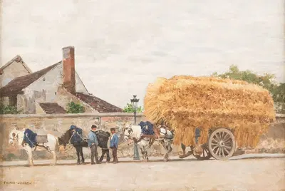 Hay cart by the city by Marie-François Firmin-Girard — digital art print download