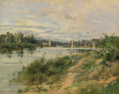 Рыбак на берегу реки by Морис Левис, 1888 — digital art print download