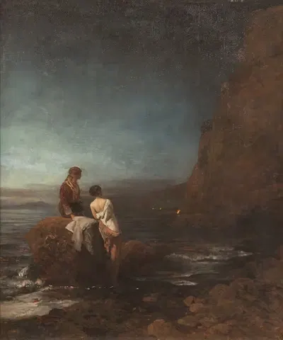 Ночь на пляже Неаполя by Освальд Ахенбах, 1880 — digital art print download