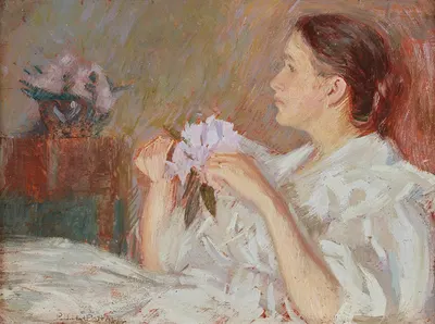 Дама в белом с сиренью by Филип Лесли Хейл, 1896 — digital art print download