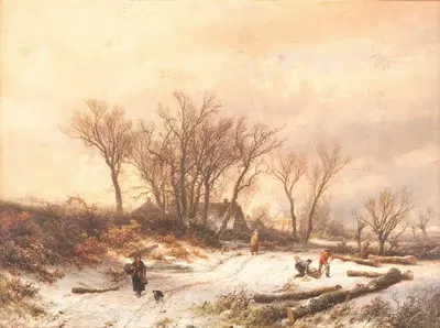 Winter landscape by Pieter Lodewijk Francisco Kluyver, 1869 — digital art print download