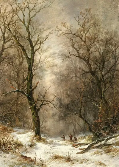 Лесорубы в зимнем лесу by Ремигий Адрианус ван Хаанен, 1877 — digital art print download