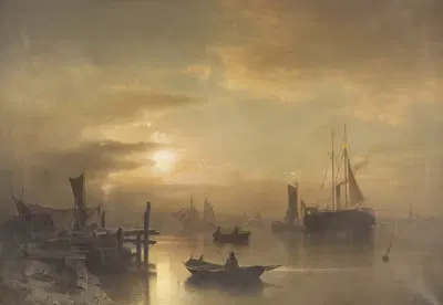 Ночь полнолуния над портом by Софус Якобсен, 1863 — digital art print download