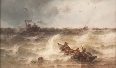 Shipwreck by the pier by Theodor Alexander Weber — digital art print download