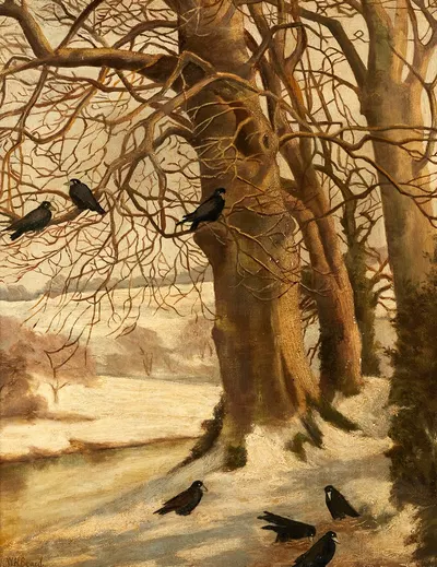 Зимний пейзаж с воробьями by Уильям Холбрук Бирд — digital art print download