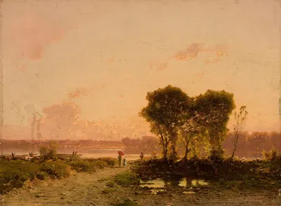 Пейзаж с рекой на закате by Александр Свешевский, 1886 — digital art print download