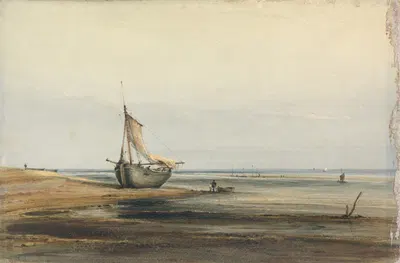 Coast Scene with a Beached Boat by Copley Fielding — digital art print download