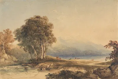 Mountainous Landscape with Lake and Stream by Copley Fielding — digital art print download