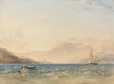 The Head of Loch Fyne, with Dindarra Castle by Copley Fielding, 1850 — digital art print download