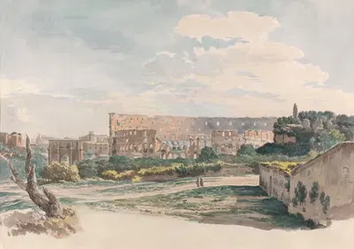 The Colosseum from the Caelian Mount, with the Arch of Constantine and a View of the Forum, Rome. by Carlo Labruzzi —…