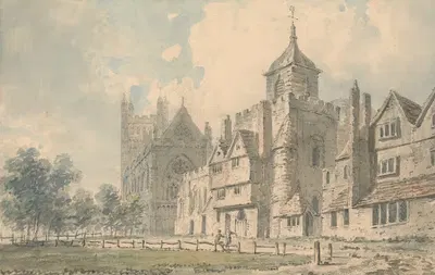 Exeter Cathedral and neighboring buildings by Edward Dayes — digital art print download