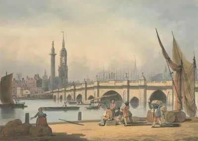Лондонский мост и Монумент by Фрэнсис Николсон — digital art print download
