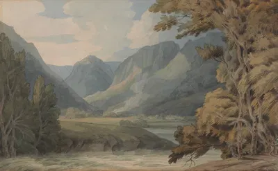 View in Borrowdale of Eagle Crag and Rosthwaite by Francis Towne — digital art print download