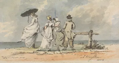 At Brighton, 1804; Three Women, Child and Man Looking Out to Sea by John Nixon, 1804 — digital art print download
