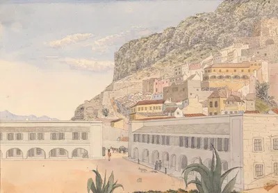 Офицерские квартиры и казармы, Гибралтар by Джордж Лотиан Холл, 1843 — digital art print download