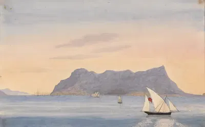 Скала Гибралтара из Альхесираса (Испания) by Джордж Лотиан Холл, 1843 — digital art print download