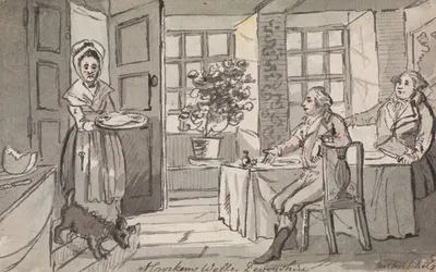 Figures Seated at a Table Being Served Food, Crockem Wells, Devonshire by John Nixon — digital art print download