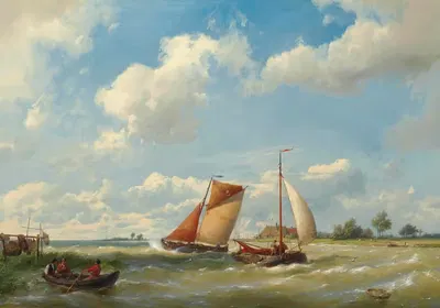 Голландские баржи на бурной воде by Херманус Кеккок — digital art print download