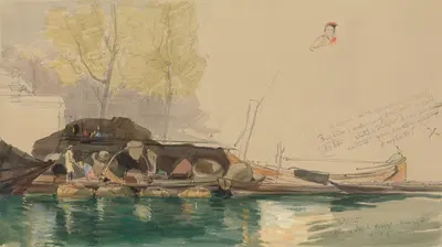 Barges on a Canal in Rotterdam by James Holland, 1845 — digital art print download