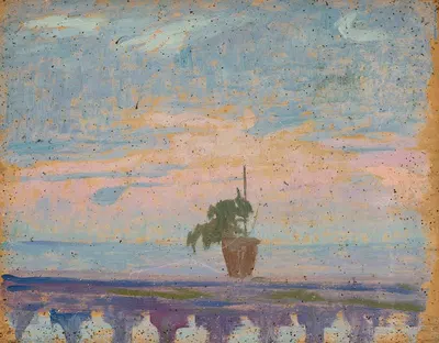 Parapet of balcony with flower pots by Jan Rembowski — digital art print download