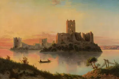 Руины замка Тракай на закате by Юзеф Маршевский, 1866 — digital art print download