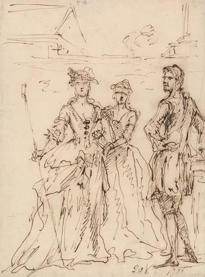 Two Ladies and A Gentleman by Джон Вандербанк, 1736 — digital art print download