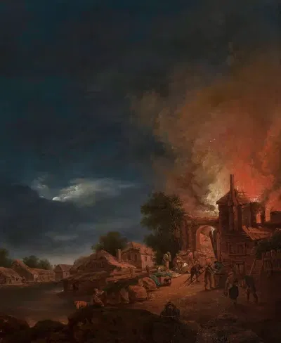 Town on fire in summer by Kazimierz Żwan, 1849 — digital art print download