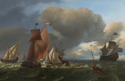 Человек-воин 'Бруинвисх' и другие корабли в бурном море by Людольф Бахуизен — digital art print download