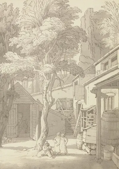 The Courtyard of Mr. Bank's House, Northernhay, Exeter by John White Abbott, 1816 — digital art print download