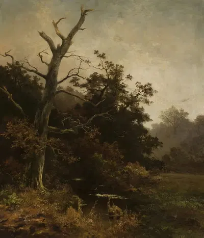 Withered tree on a river bank by Ludwig Willroider, 1875 — digital art print download